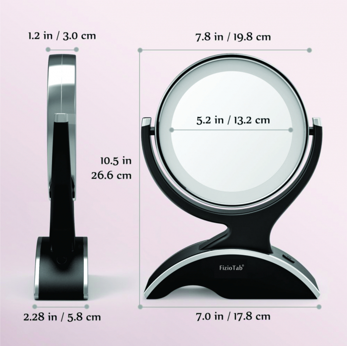 Oglinda Cosmetica FizioTab®, Iluminata Led, Dimabila, 2 Fete, Marire 10X, Baterii si Cablu USB Incluse, Negru [7]