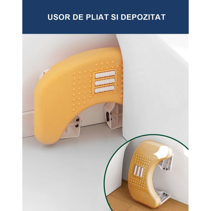 Scaunel Pliabil WC FizioTab®, Impotriva Constipatiei si Hemoroizilor, Pentru Pozitia Ghemuit Corecta Pe WC, Adulti si Copii, 1 buc, Portocaliu Inaltime 18 cm [5]