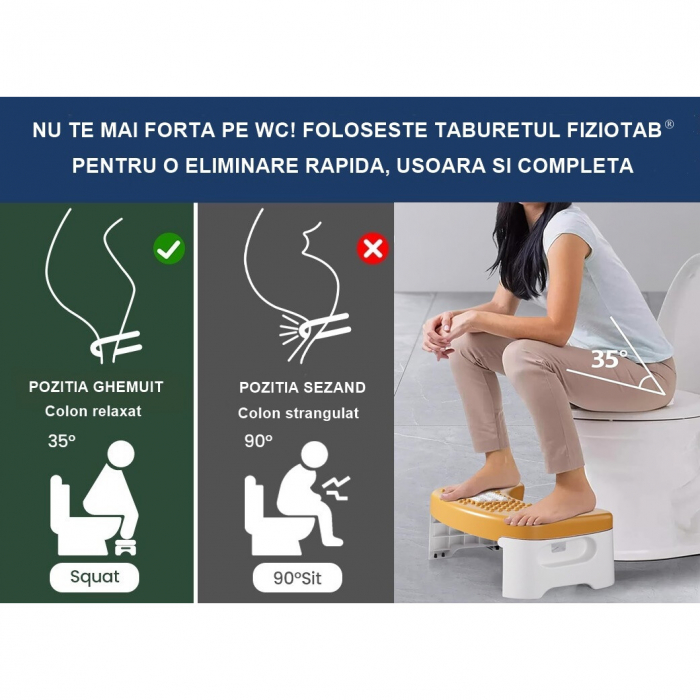 Scaunel Pliabil WC FizioTab®, Impotriva Constipatiei si Hemoroizilor, Pentru Pozitia Ghemuit Corecta Pe WC, Adulti si Copii, 1 buc, Portocaliu Inaltime 18 cm [2]