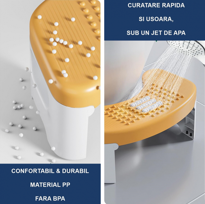Scaunel Pliabil WC FizioTab®, Impotriva Constipatiei si Hemoroizilor, Pentru Pozitia Ghemuit Corecta Pe WC, Adulti si Copii, 1 buc, Portocaliu Inaltime 18 cm [6]