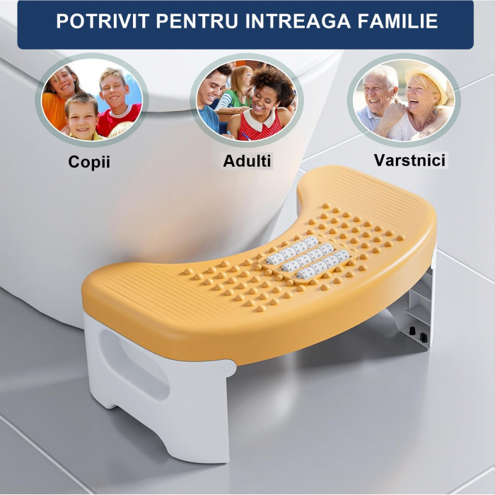 Scaunel Pliabil WC FizioTab®, Impotriva Constipatiei si Hemoroizilor, Pentru Pozitia Ghemuit Corecta Pe WC, Adulti si Copii, 1 buc, Portocaliu Inaltime 18 cm [4]
