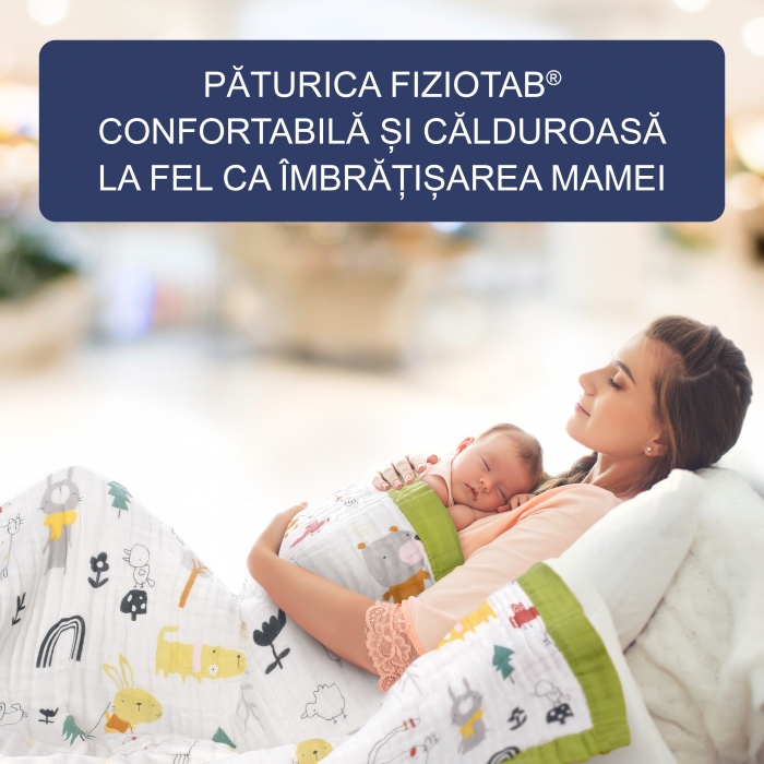 Paturica FizioTab® pentru Bebe, Muselina 6 Straturi, 110 x 110 cm, din Bumbac, Model Animale [5]