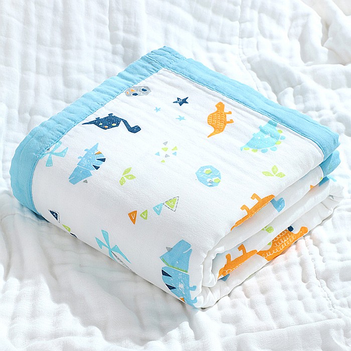 Paturica FizioTab® pentru Bebe, Muselina 6 Straturi, 110 x 110 cm, din bumbac, Model Dinozauri [6]