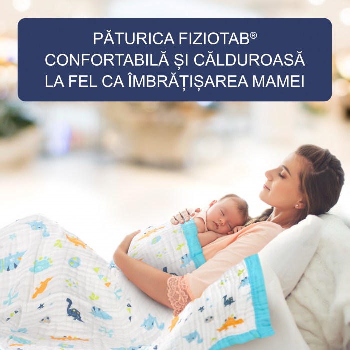 Paturica FizioTab® pentru Bebe, Muselina 6 Straturi, 110 x 110 cm, din bumbac, Model Dinozauri [5]