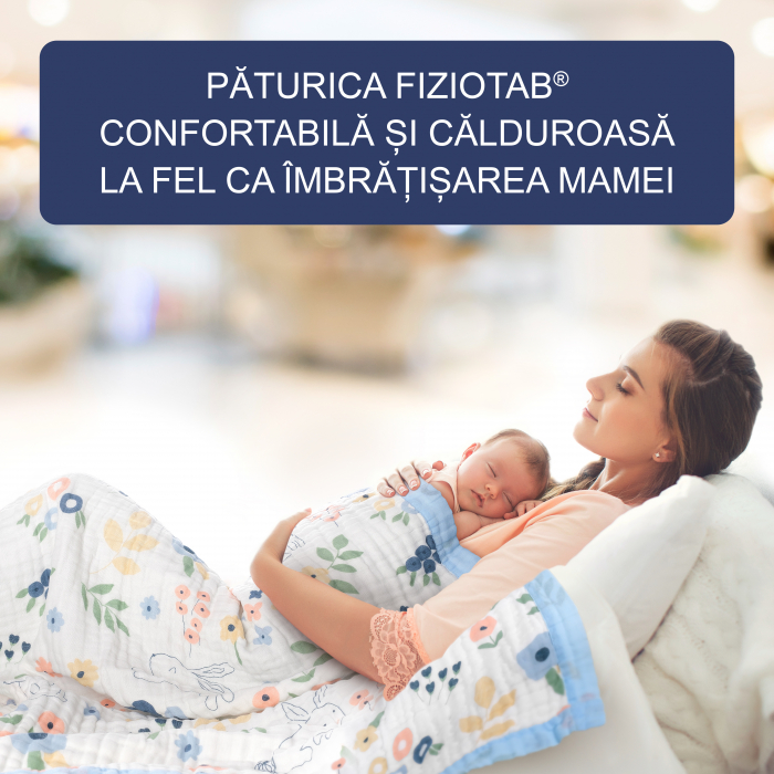 Paturica FizioTab® pentru Bebe, Muselina 6 Straturi, 110 x 110 cm, din Bumbac, Model Floral cu Iepurasi [5]