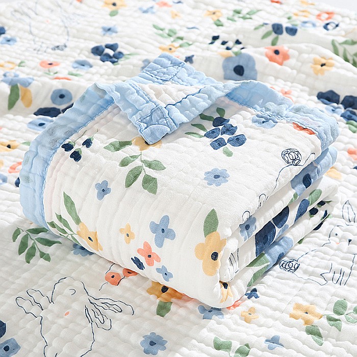 Paturica FizioTab® pentru Bebe, Muselina 6 Straturi, 110 x 110 cm, din Bumbac, Model Floral cu Iepurasi [6]