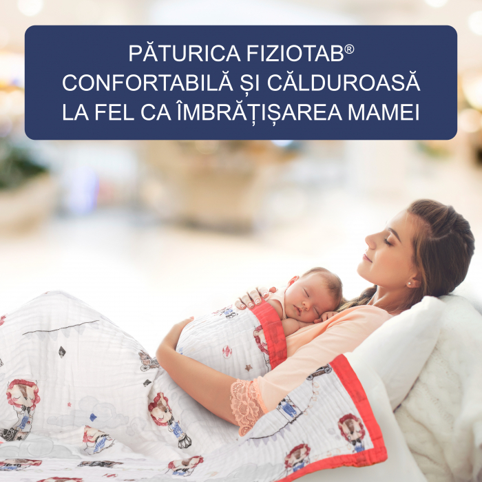 Paturica FizioTab® pentru Bebe, Muselina 6 Straturi, 110 x 110 cm, din Bumbac, Model Lei la Circ [5]