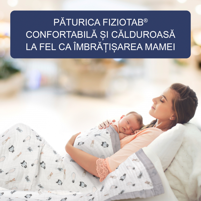 Paturica FizioTab® pentru Bebe, Muselina 6 Straturi, 110 x 110 cm, din bumbac, Model Pinguini [5]