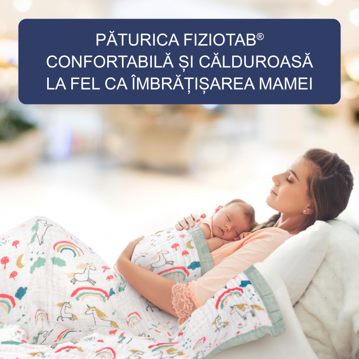Paturica FizioTab® pentru Bebe, Muselina 6 Straturi, 110 x 110 cm, din bumbac, Model Unicorni [5]
