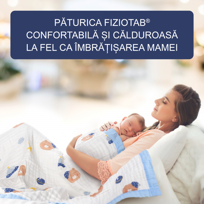 Paturica FizioTab® pentru Bebe, Muselina 6 Straturi, 110 x 110 cm, din bumbac, Model Ursi Spatiali [5]