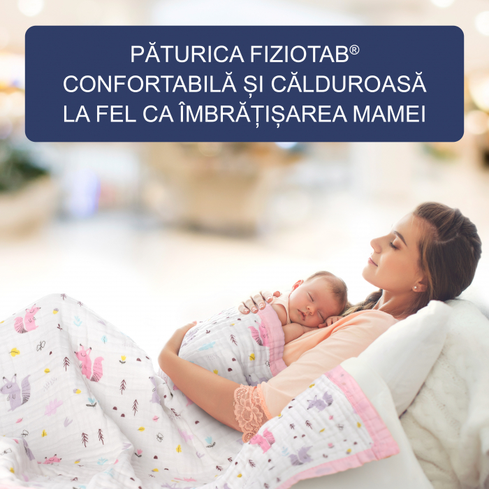Paturica FizioTab® pentru Bebe, Muselina 6 Straturi, 110 x 110 cm, din bumbac, Model Veverite [5]