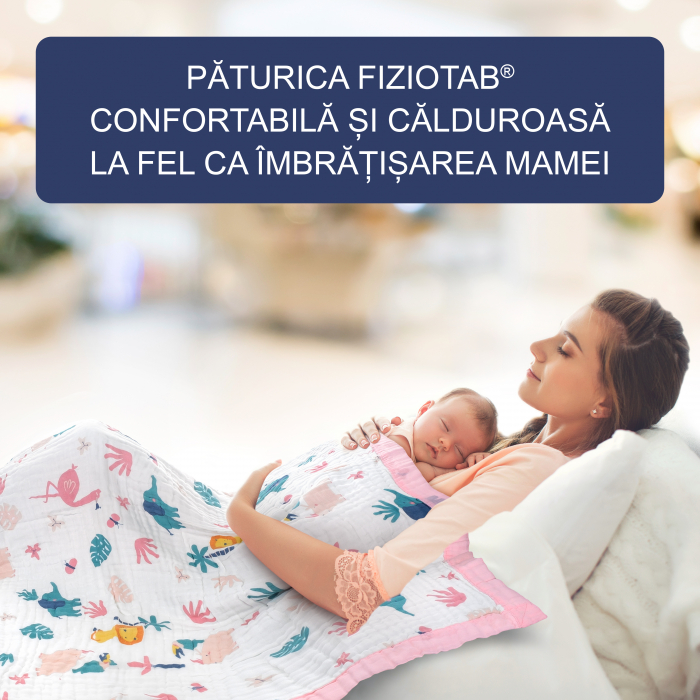 Paturica FizioTab® pentru Bebe, Muselina 6 Straturi, 110x110 cm, din Bumbac, 0-5 Ani, Jungle [2]