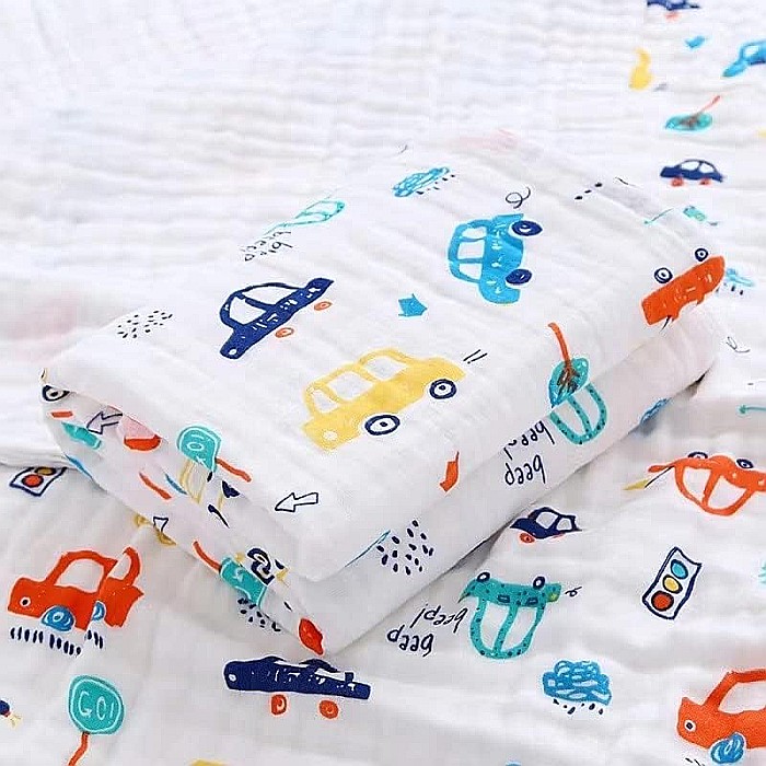 Paturica FizioTab® pentru Bebe, Muselina 6 Straturi, 110x110 cm, din Bumbac, 0-5 Ani, Model Masinute [7]