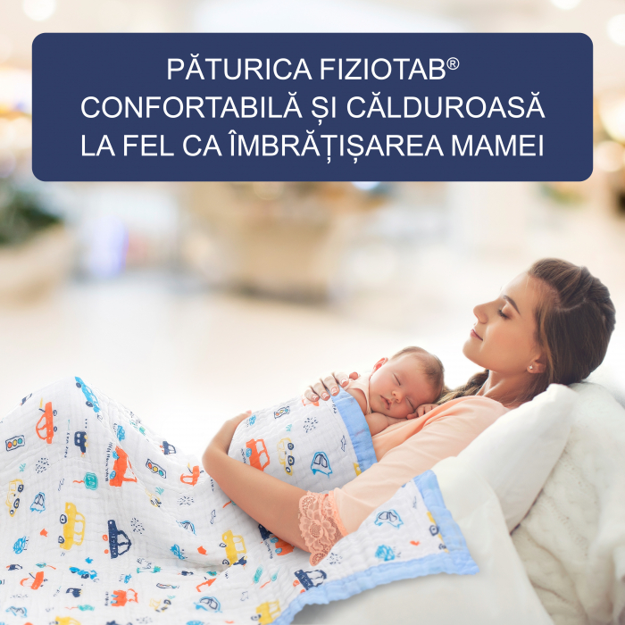 Paturica FizioTab® pentru Bebe, Muselina 6 Straturi, 110x110 cm, din Bumbac, 0-5 Ani, Model Masinute [4]