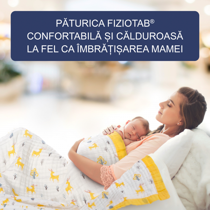Paturica FizioTab® pentru Bebe, Muselina 6 Straturi, 110x110 cm, din bumbac, Model Cerbi [5]