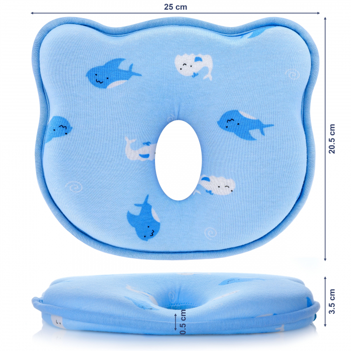 Perna Bebelusi FizioTab® Anti Plagiocefalie pentru Formarea Capului cu 2 Huse de Protectie, Spuma cu Memorie, Albastru, Balene [7]