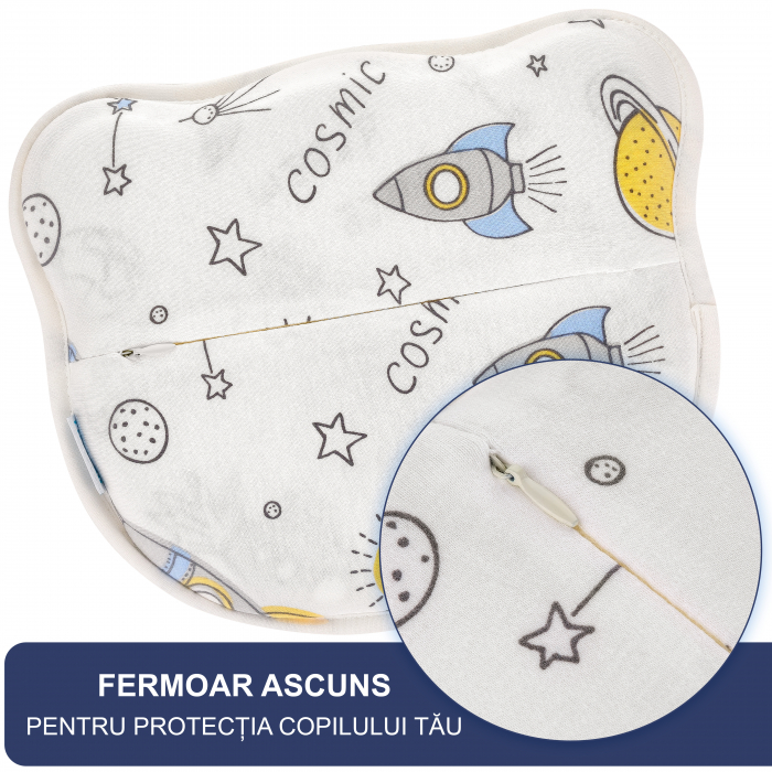 Perna Bebelusi FizioTab® Anti Plagiocefalie pentru Formarea Capului cu 2 Huse de Protectie, Spuma cu Memorie, Cosmos [4]