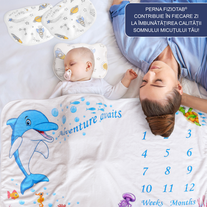 Perna Bebelusi FizioTab® Anti Plagiocefalie pentru Formarea Capului cu 2 Huse de Protectie, Spuma cu Memorie, Cosmos [5]