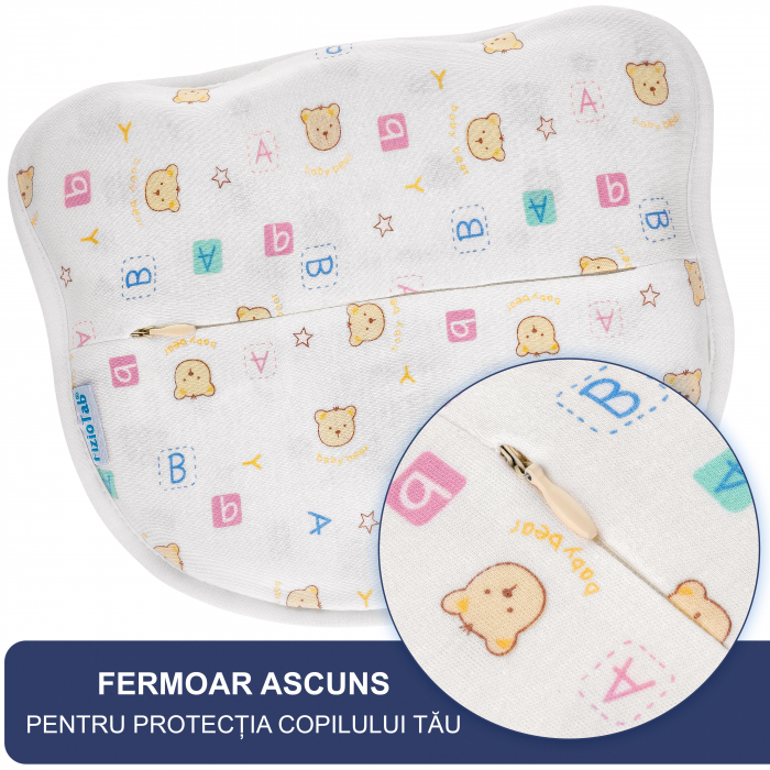 Perna Bebelusi FizioTab® Anti Plagiocefalie pentru Formarea Capului cu 2 Huse de Protectie, Spuma cu Memorie, Ursuleti [5]