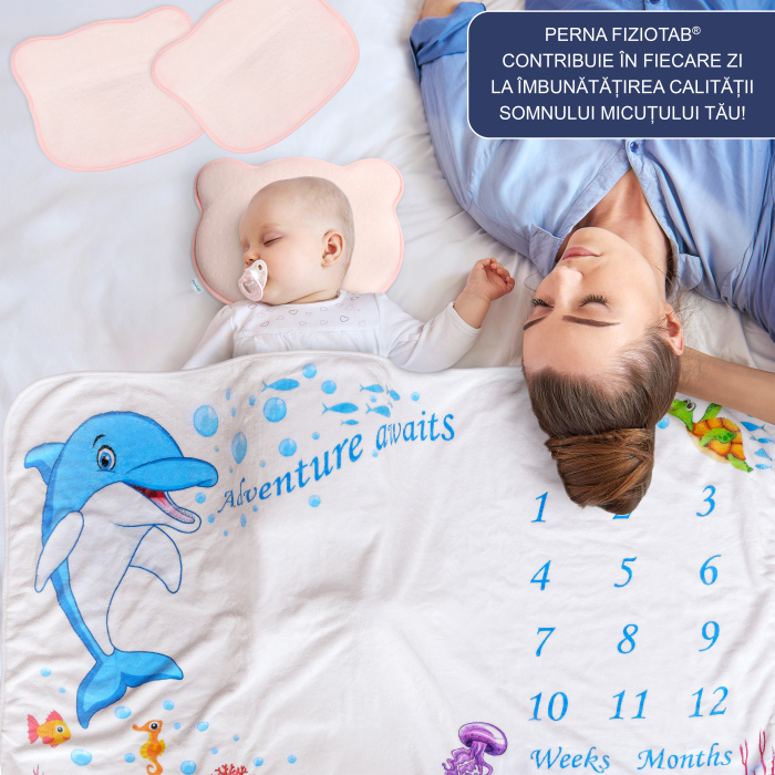 Perna Bebelusi FizioTab® cu 2 Huse de Protectie Anti Plagiocefalie pentru Formarea Capului, Spuma cu Memorie, Roz [4]