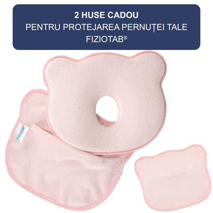 Perna Bebelusi FizioTab® cu 2 Huse de Protectie Anti Plagiocefalie pentru Formarea Capului, Spuma cu Memorie, Roz [3]