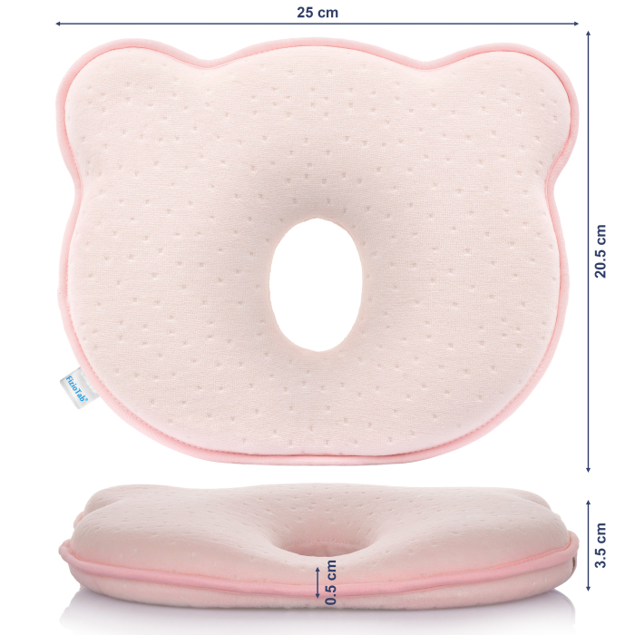 Perna Bebelusi FizioTab® cu 2 Huse de Protectie Anti Plagiocefalie pentru Formarea Capului, Spuma cu Memorie, Roz [5]