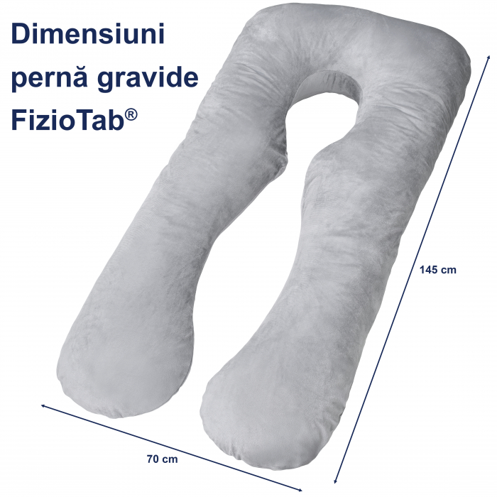 Perna Gravide FizioTab® cu Husa Detasabila, 70x145 cm, Forma Literei U, Velvet, Gri [3]