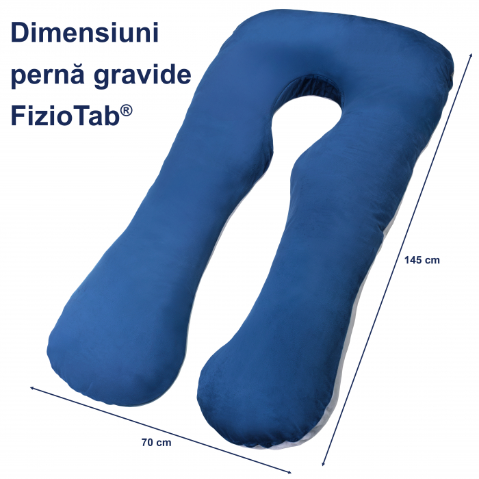Perna Gravide FizioTab® cu Husa Detasabila, 70x145 cm, Forma Literei U, Velvet, Albastru/Gri [5]