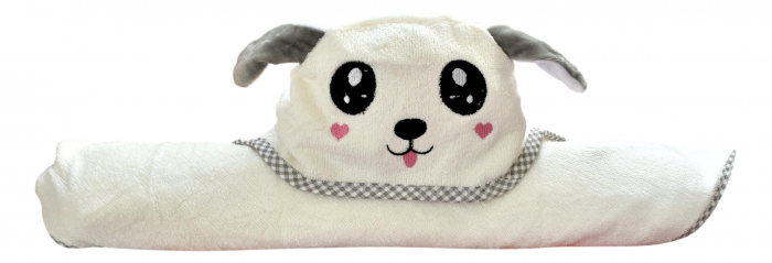 Prosop de Baie cu Gluga din Bambus pentru Bebelusi FizioTab®, Super Absorbant, Tip Halat, Moale si Pufos, 90X90 cm, Model Catelus [2]