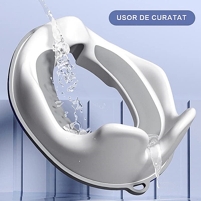 Reductor WC Copii cu Manere FizioTab® - cu Agatatoare tip Carlig pentru Depozitare Usoara, Rabbit, Gri/Alb [6]