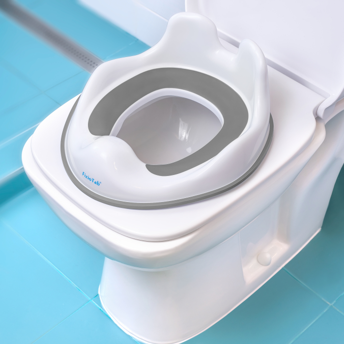 Reductor WC Copii cu Manere FizioTab® - cu Agatatoare tip Carlig pentru Depozitare Usoara, Rabbit, Gri/Alb [2]