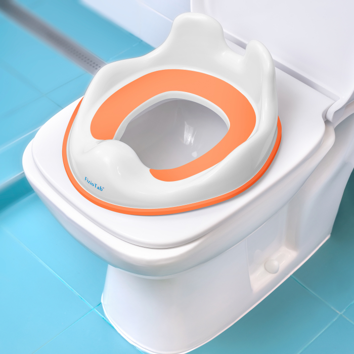 Reductor WC Copii cu Manere FizioTab® – cu Agatatoare tip Carlig pentru Depozitare Usoara, Rabbit, Portocaliu/Alb [2]