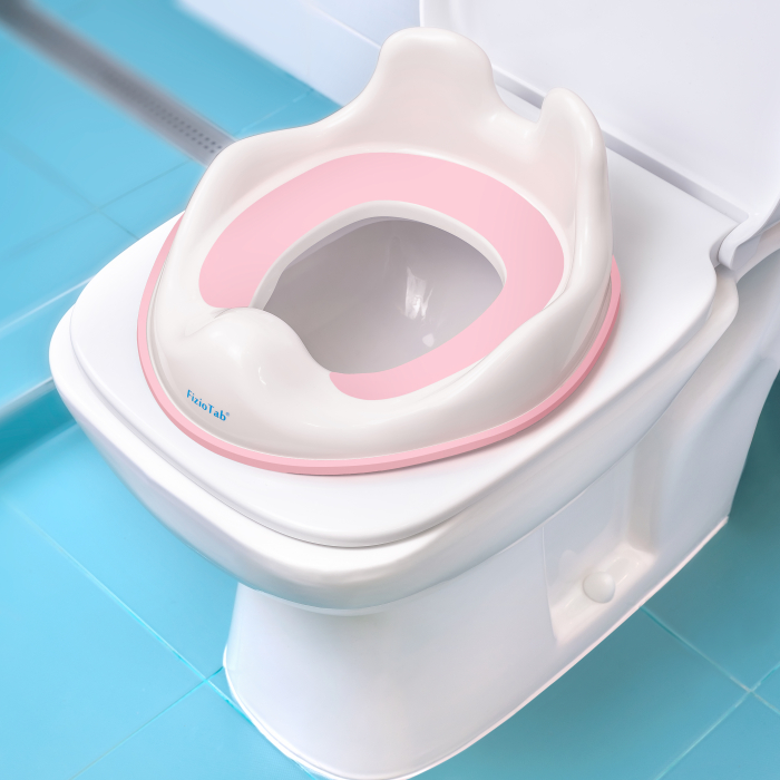 Reductor WC Copii cu Manere FizioTab® - cu Agatatoare tip Carlig pentru Depozitare Usoara, Rabbit, Roz pal/Alb [2]