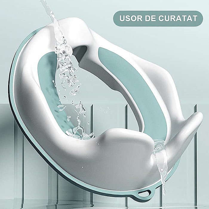 Reductor WC Copii cu Manere FizioTab® – cu Agatatoare tip Carlig pentru Depozitare Usoara, Rabbit, Verde/Alb [7]
