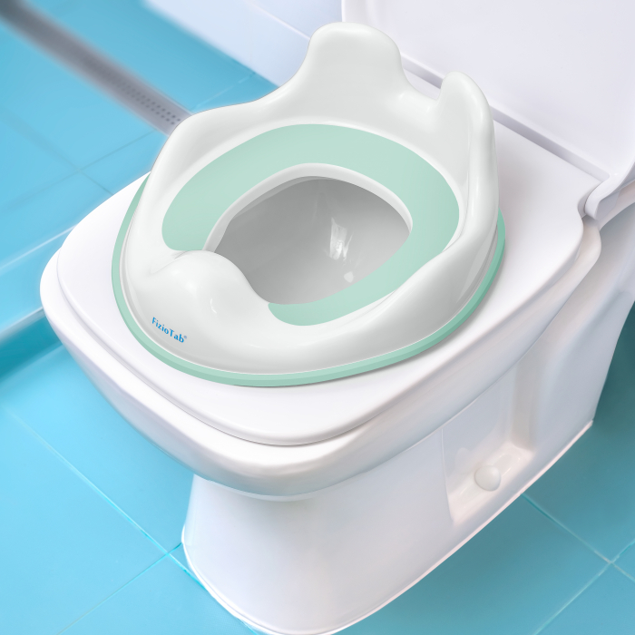 Reductor WC Copii cu Manere FizioTab® – cu Agatatoare tip Carlig pentru Depozitare Usoara, Rabbit, Verde/Alb [2]