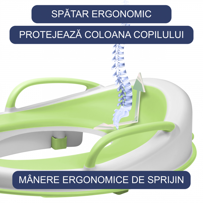 Reductor WC Copii cu Manere FizioTab® - cu Inelus pentru Depozitare Usoara si Carlig de Agatare, Verde [4]