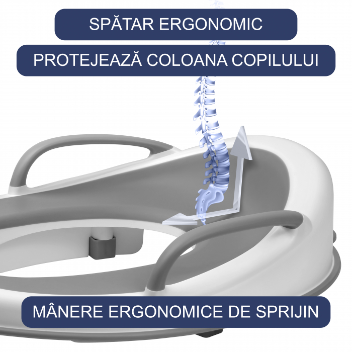 Reductor WC Copii cu Manere FizioTab® - cu Inelus pentru Depozitare Usoara si Carlig de Agatare, Gri [4]