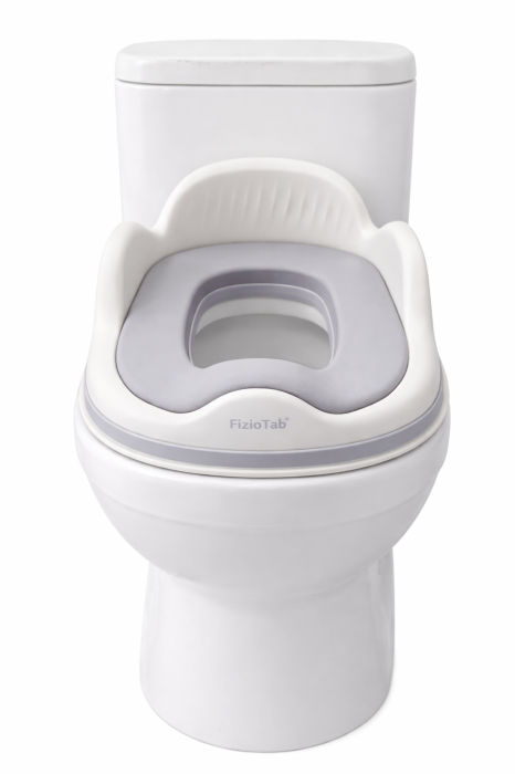 Reductor WC Copii FizioTab® cu Manere, Spatar ergonomic, Perna moale din PU, Anti-alunecare, Anti-stropire, Gri [2]