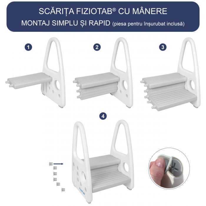 Scaunel Copii Inaltator Wc cu Manere, FizioTab®, Tip Scarita, cu Doua Trepte si Suprafata Antialunecare, Alb/Gri [5]