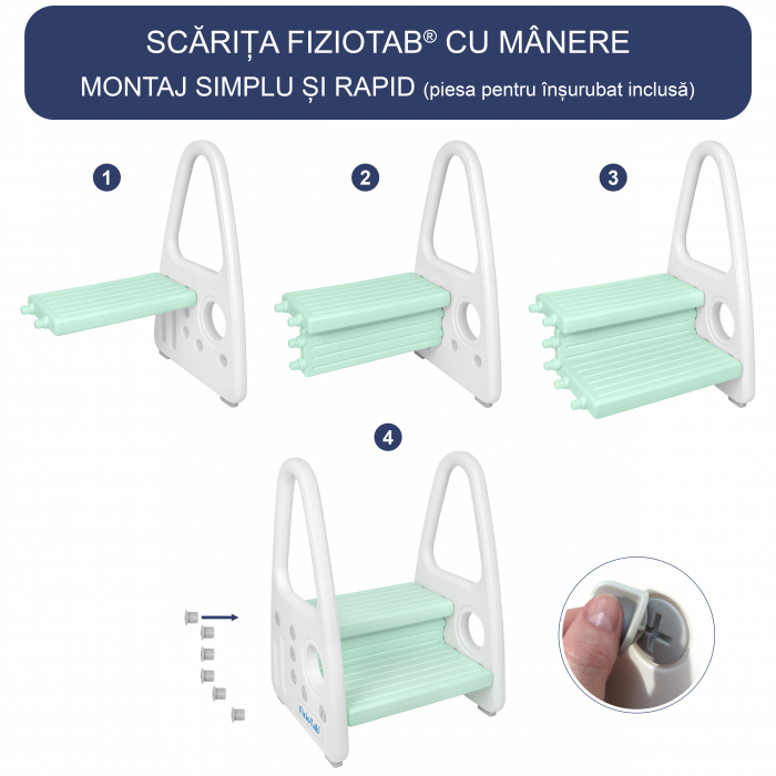 Scaunel Copii Inaltator Wc cu Manere, FizioTab®, Tip Scarita cu Doua Trepte si Suprafata Antialunecare, Alb/Verde [5]