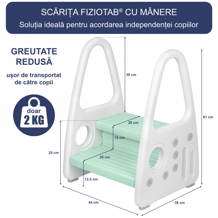 Scaunel Copii Inaltator Wc cu Manere, FizioTab®, Tip Scarita cu Doua Trepte si Suprafata Antialunecare, Alb/Verde [4]
