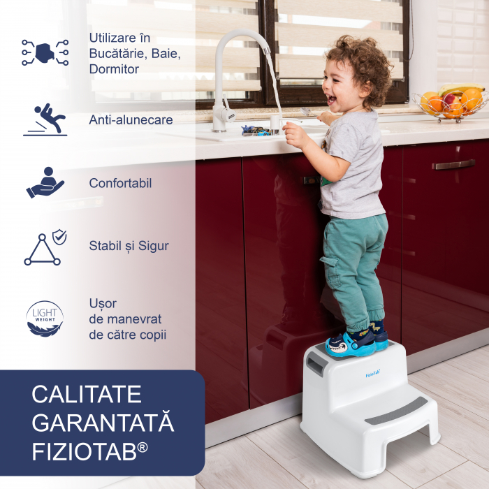 Scaunel Copii Inaltator WC in Doua Trepte FizioTab®, Taburet Copii Utilizare in Baie, Toaleta, Chiuveta sau in Bucatarie - Scaun Tip Scara cu Suprafata Antialunecare pentru Confort si Siguranta, Multi [2]