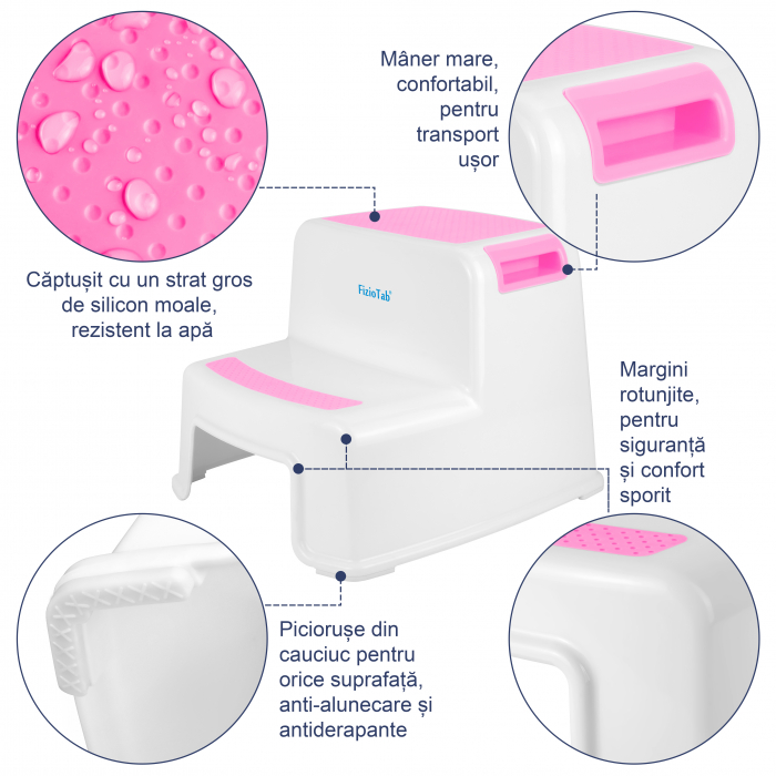 Scaunel Copii Inaltator WC in Doua Trepte FizioTab®, Taburet Copii Utilizare in Baie, Toaleta, Chiuveta sau in Bucatarie - Scaun Tip Scara cu Suprafata Antialunecare pentru Confort si Siguranta, Multi [3]