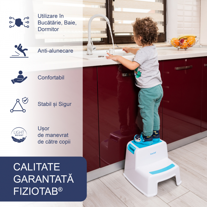 Scaunel Copii Inaltator WC in Doua Trepte FizioTab®, Taburet Copii Utilizare in Baie, Toaleta, Chiuveta sau in Bucatarie - Scaun Tip Scara cu Suprafata Antialunecare pentru Confort si Siguranta, Multi [2]