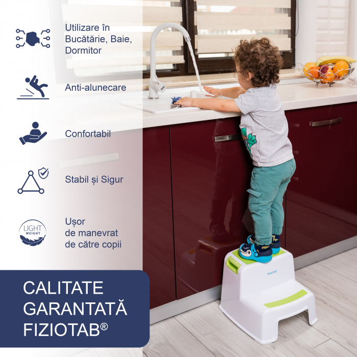 Scaunel Copii Inaltator WC in Doua Trepte FizioTab®, Taburet Copii Utilizare in Baie, Toaleta, Chiuveta sau in Bucatarie - Scaun Tip Scara cu Suprafata Antialunecare pentru Confort si Siguranta, Multi [2]