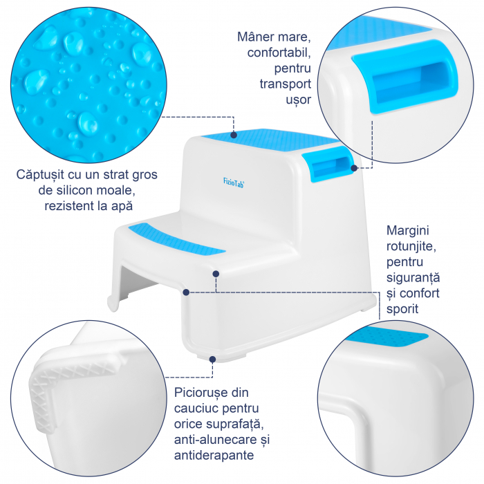 Scaunel Copii Inaltator WC in Doua Trepte FizioTab®, Taburet Copii Utilizare in Baie, Toaleta, Chiuveta sau in Bucatarie - Scaun Tip Scara cu Suprafata Antialunecare pentru Confort si Siguranta, Multi [3]