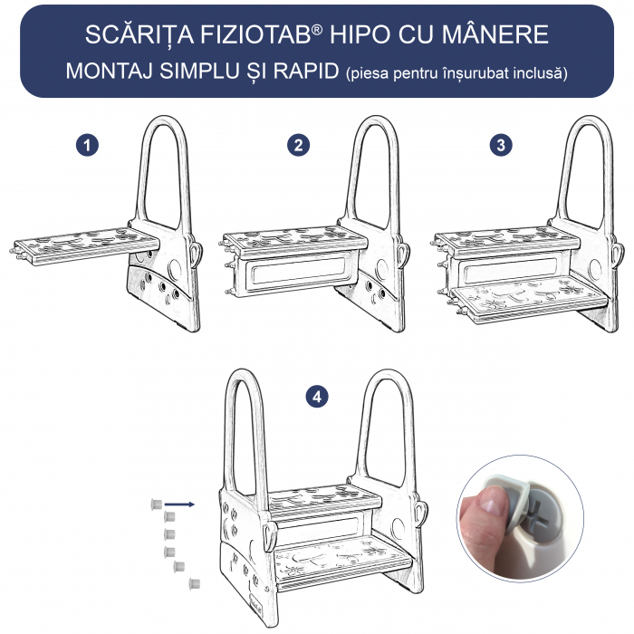 Scaunel Inaltator Copii FizioTab® cu Manere, Doua Trepte, Suprafata Anti-alunecare, pentru Baie/Bucatarie, Hipo Albastru Inchis/Galben [6]