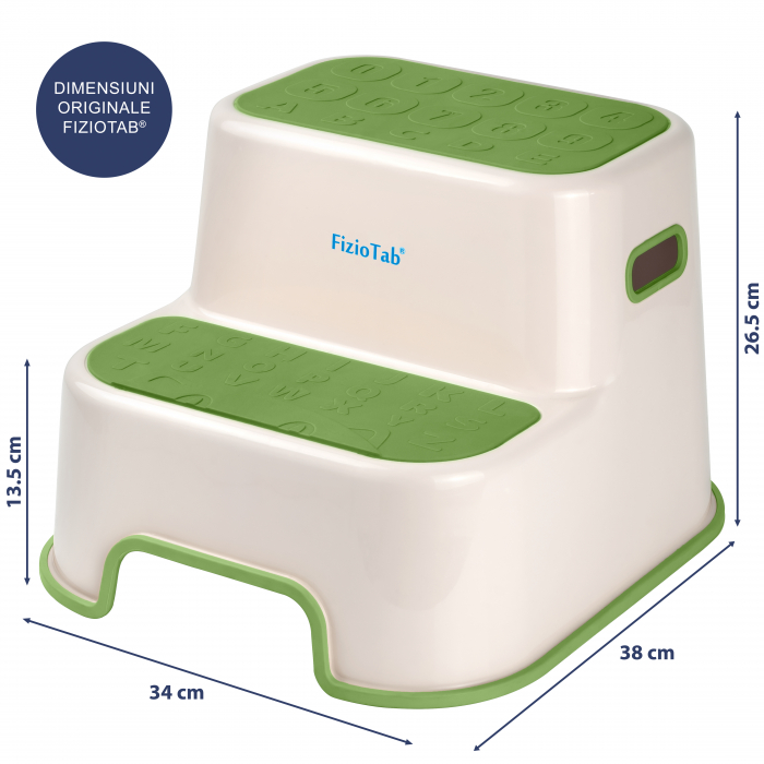 Scaunel Inaltator Copii FizioTab® in Doua Trepte, Suprafata Antialunecare cu Cifre si Litere, pentru Bucatarie/Baie, Verde [6]