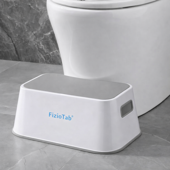 Scaunel Inaltator FizioTab® cu Suprafata Antialunecare si Manere, tip Taburet, Utilizare la Chiuveta, Baie sau in Bucatarie, Gri [2]