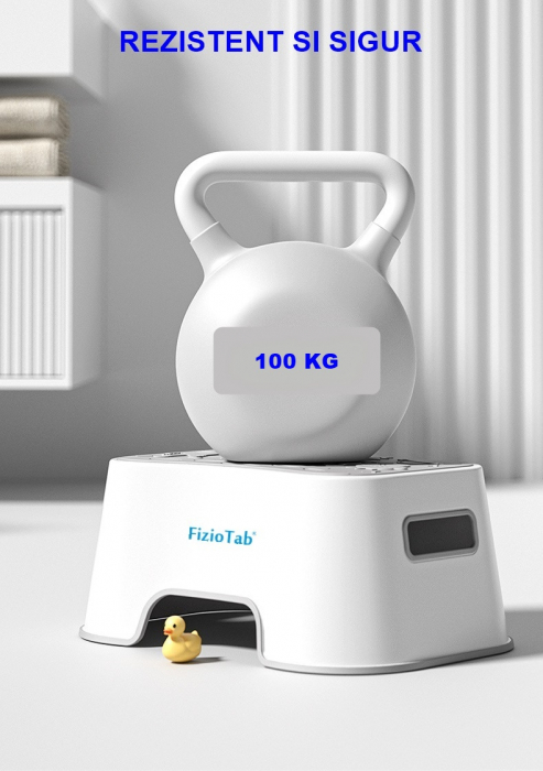 Scaunel Inaltator FizioTab® cu Suprafata Antialunecare si Manere, tip Taburet, Utilizare la Chiuveta, Baie sau in Bucatarie, Gri [5]